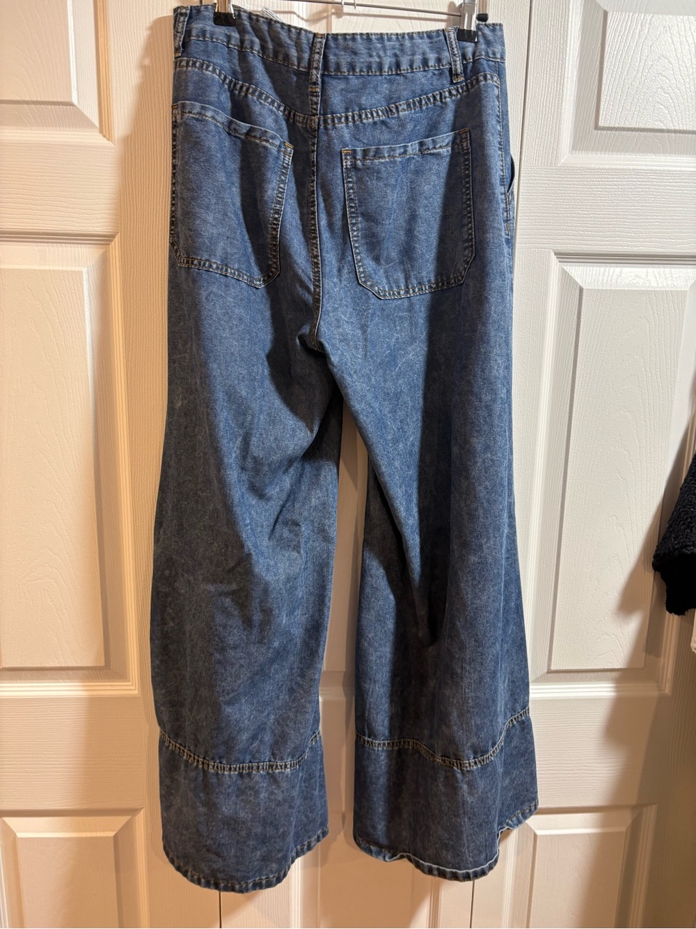 Boho Wide Leg Ruffle Hem Denim Jeans | High Rise Patch Pocket Pants  Western - Picture 4 of 4
